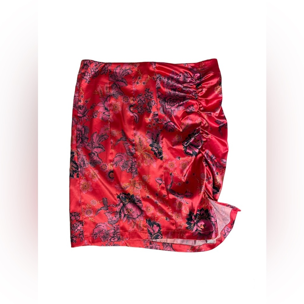 NWOT Free People Ava Printed Satin Ruched Mini Skirt | Size XS